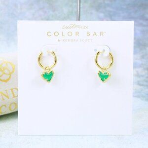 Kendra Scott Ari Heart Huggie Cat's Eye Emerald Green Earrings Gold Plated May
